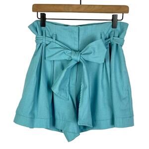 DO+BE High-Waist Paperbag Shorts in Aqua Blue with Tie Belt